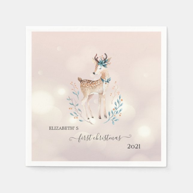 First Christmas,Cute Deer Holiday   Napkins (Front)