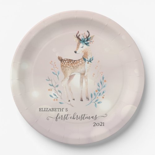 First ChristmasCute Deer Holiday  Paper Plates