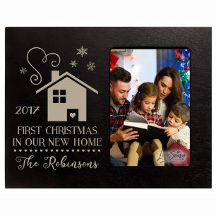 First Christmas Cute House Black Picture Frame