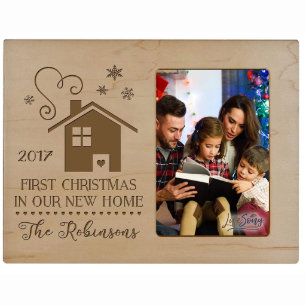 First Christmas Cute House Maple Picture Frame