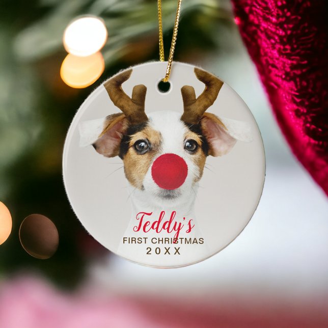 First Christmas cute pet dog photo typography Ceramic Ornament (First Christmas cute pet dog photo typography Ceramic Ornament)