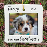 First Christmas Cute Puppy - Simple Dog Pet Photo Ceramic Ornament<br><div class="desc">My First Christmas! Decorate your tree or send a special gift with this super cute personalized custom pet photo holiday ornament. Add your dog's photo and personalize with name and year. Ornament is double sided, you can do different photos each side. COPYRIGHT © 2020 Judy Burrows, Black Dog Art -...</div>