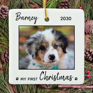 First Christmas Cute Puppy - Simple Dog Pet Photo Ceramic Ornament