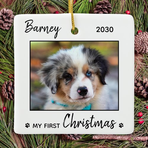 First Christmas Cute Puppy _ Simple Dog Pet Photo Ceramic Ornament