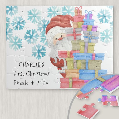 First Christmas Cute Santa Claus Personalized Jigsaw Puzzle