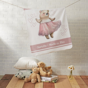 First Christmas Cute Teddy Bear Baby Name Pink  Blanket