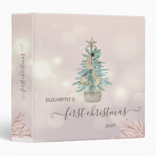 First Christmas,Cute Watercolor Pine Tree 3 Ring Binder