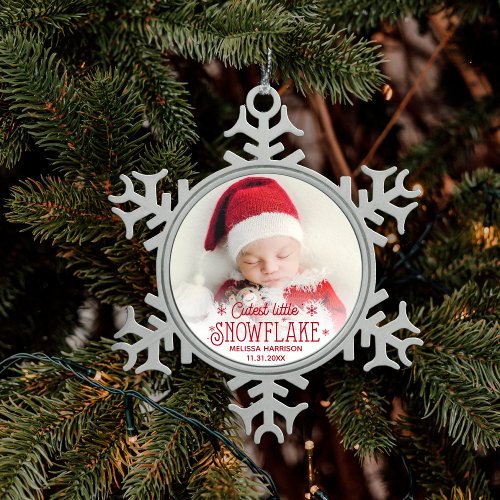 First Christmas cutest little snowflake photo Snow Snowflake Pewter Christmas Ornament