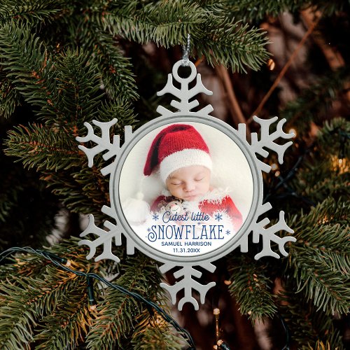 First Christmas cutest little snowflake photo Snowflake Pewter Christmas Ornament