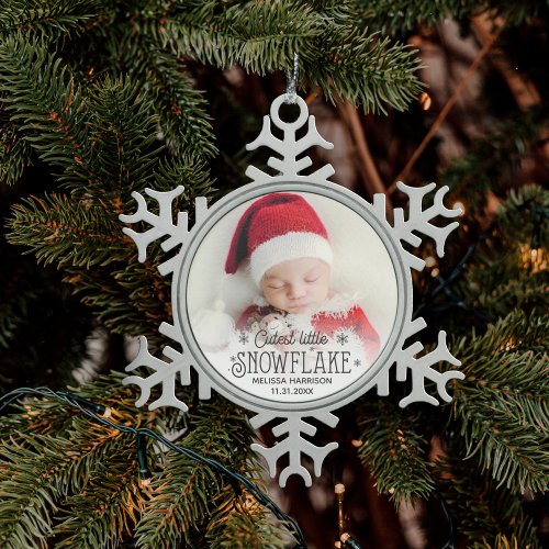 First Christmas cutest little snowflake photo Snowflake Pewter Christmas Ornament
