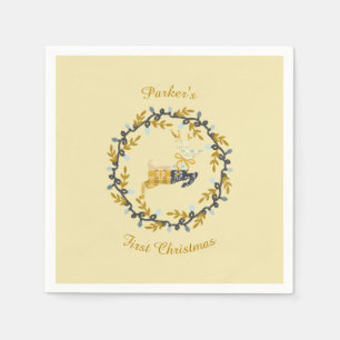 First Christmas Deer with Wreath Yellow  Napkins