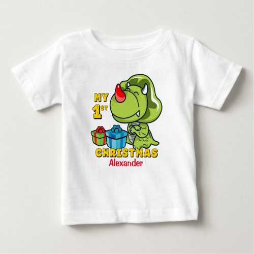 First Christmas Dinosaur Custom Baby T_Shirt