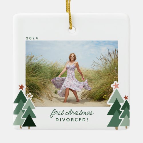First Christmas Divorced Rustic Trees Photo Ceramic Ornament