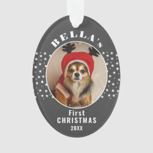 First Christmas Dog Pet Photo Stars Blush Grey Ornament