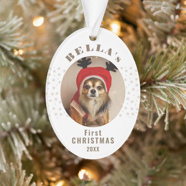 First Christmas Dog Pet Photo Stars  Ornament (Tree)