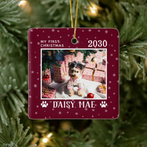 First Christmas Dog Photo Name Year Custom Ceramic Ornament