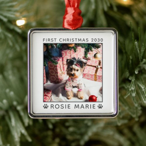 First Christmas Dog Photo Name Year Custom Metal Ornament