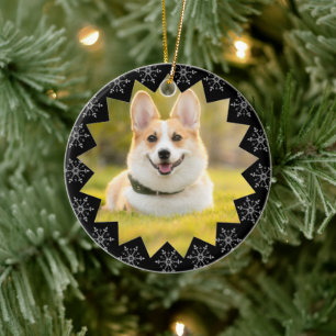 First Christmas Dog Snowflake Frame Photo Ceramic Ceramic Ornament