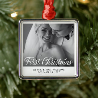 First Christmas | Elegant Newlywed Photo Metal Ornament