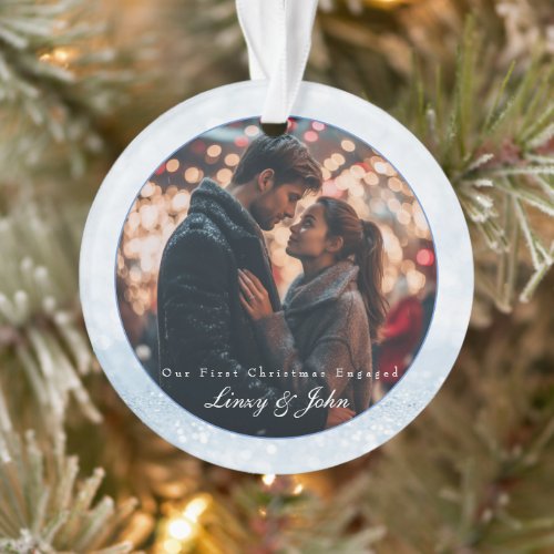 First Christmas Engaged 2 Photo Minimalist Modern Ornament