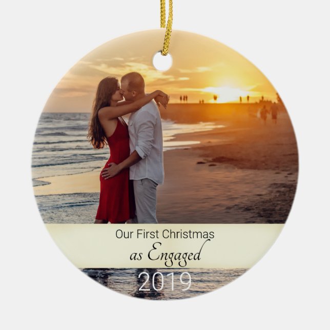 First Christmas Engaged Ceramic Ornament (Front)