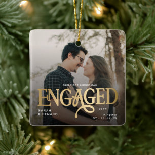 First Christmas Engaged Chic Couples 2 Photos Ceramic Ornament