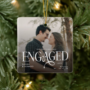 First Christmas Engaged Chic Couples 2 Photos Ceramic Ornament