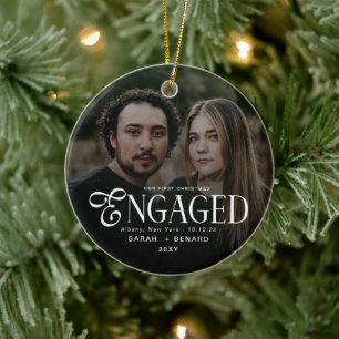 First Christmas Engaged Chic Couples Photo Cerami Ceramic Ornament