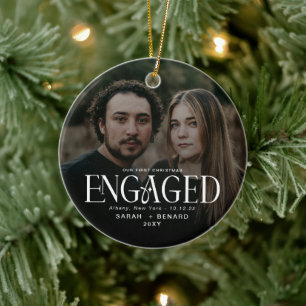 First Christmas Engaged  Chic Couples Photo Cerami Ceramic Ornament