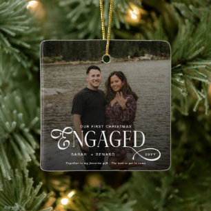 First Christmas Engaged Chic Couples Photo Ceramic Ornament
