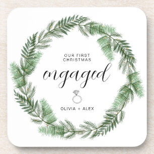 First Christmas Engaged Christmas Gift For Couples Beverage Coaster