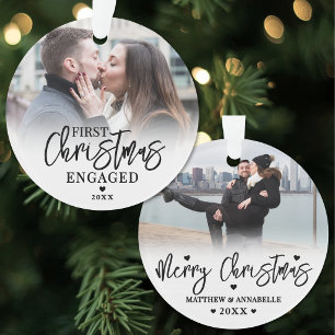 First Christmas Engaged Couple 2 Photo Ornament