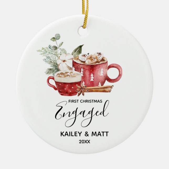 First Christmas Engaged Couple Ceramic Ornament (Front)