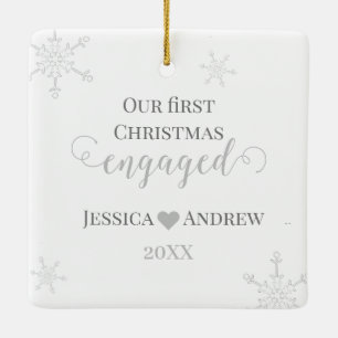 First Christmas Engaged Couple Photo Elegant Ceramic Ornament