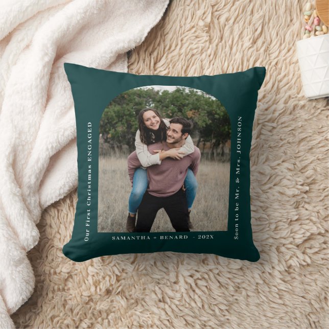 First Christmas Engaged Couples Photo Arch Throw Pillow (Blanket)
