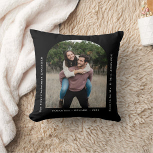 First Christmas Engaged Couples Photo Arch Throw Pillow
