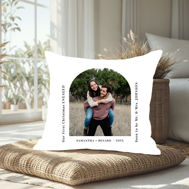 First Christmas Engaged Couples Photo Arch Throw Pillow (Creator Uploaded)