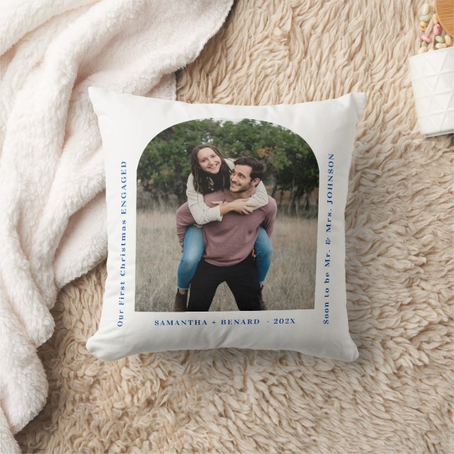 First Christmas Engaged Couples Photo Arch Throw Pillow (Blanket)