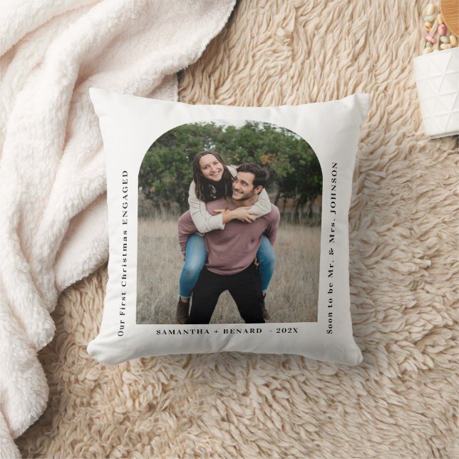 First Christmas Engaged Couples Photo Arch Throw Pillow (Blanket)