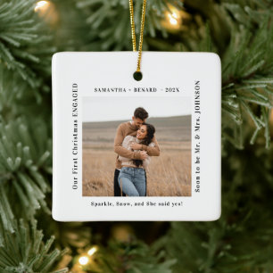 First Christmas Engaged Couples Photo Ceramic Ornament