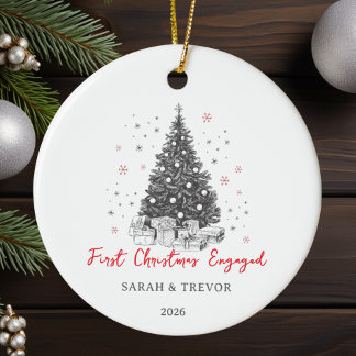 First Christmas Engaged Custom Black and White Ceramic Ornament