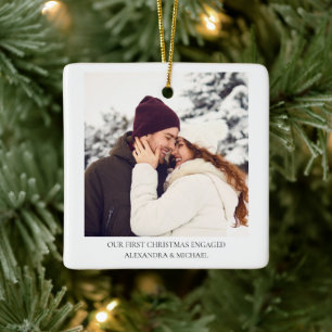 First Christmas Engaged   Custom Engagement Photo Ceramic Ornament