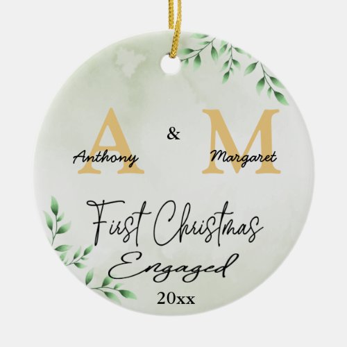 First Christmas Engaged Custom Monogram Name Photo Ceramic Ornament