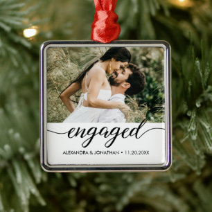 First Christmas Engaged Custom Photo Engagement Metal Ornament