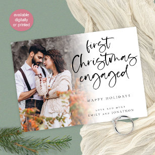 First Christmas Engaged Custom Photo  Holiday Card