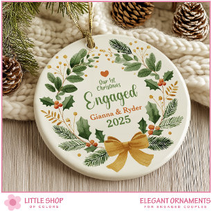 First Christmas Engaged Customizable Photo Ceramic Ornament