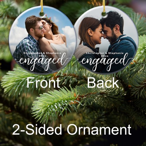 First Christmas Engaged Double Sided Photo Ceramic Ornament