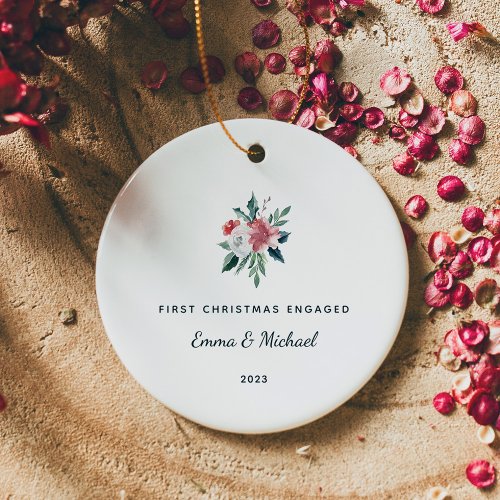 First Christmas Engaged  Elegant and Minimalist Ceramic Ornament