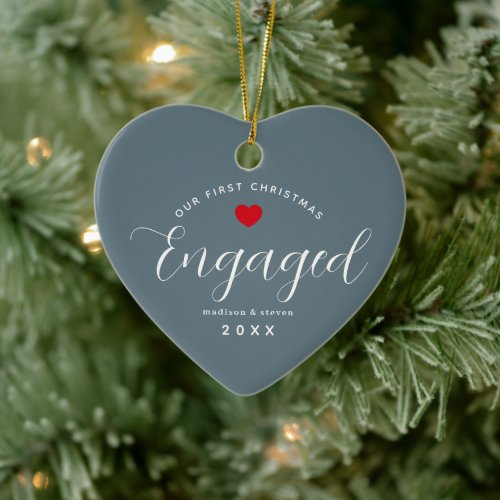 First Christmas Engaged Elegant Custom Heart Ceramic Ornament