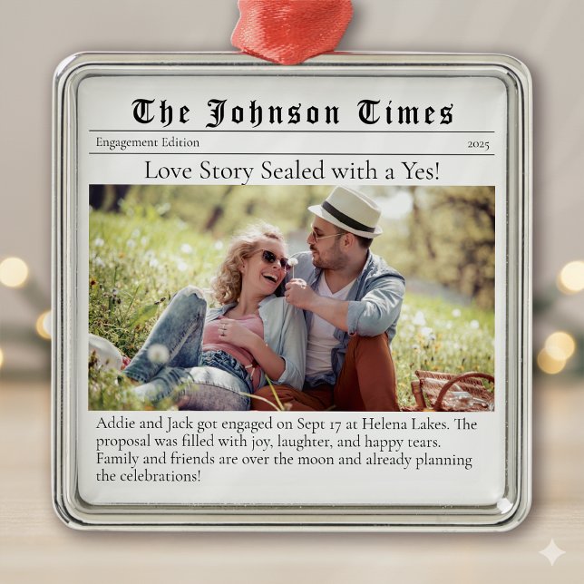 First Christmas Engaged | Engagement Announcement  Metal Ornament (Creator Uploaded)